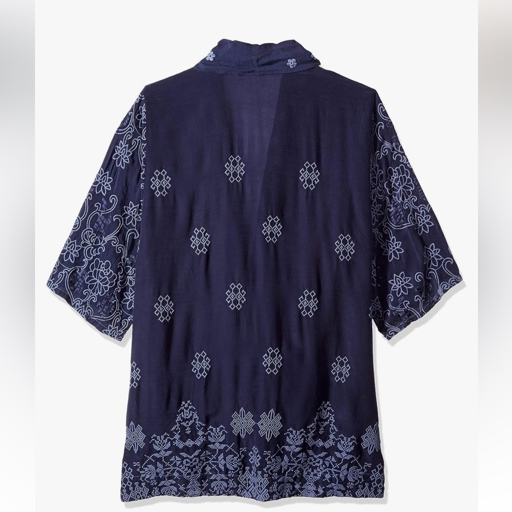 Johnny Was Embroidered Motley Embroidered Kimono Cardigan Navy Tonal Boho Jacket - Picture 5 of 9